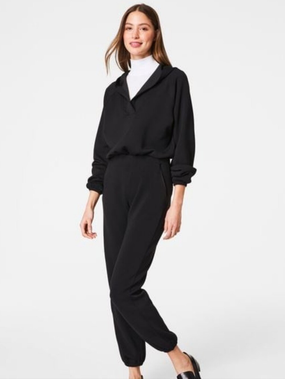 Spanx Airessentials V-neck Hooded Jumpsuit in Black, Small